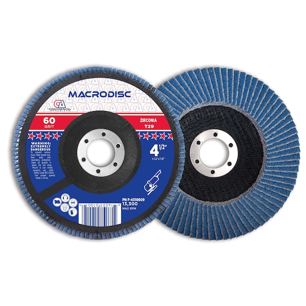 Continental Abrasives 4-1/2" x 7/8" 60 Grit T29 Zirconia Standard Flap Disc F-4510609 - main